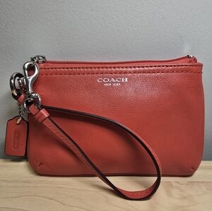 COACH Bright Red Soft Leather Top Zip Small Wristlet Wallet with Hangtag
